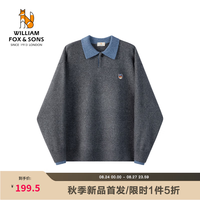 William fox&sons 重磅粗针花纱弹力宽松休闲撞色翻领假两件老钱棒球刺绣狐狸针织衫