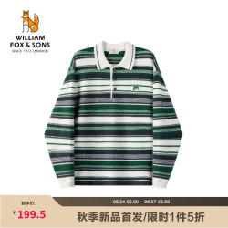 William fox&sons 重磅粗针亲肤软糯弹力宽松休闲学院风POLO领套头条纹潮流针织衫潮