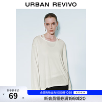 UR UR秋季新款女装时髦假两件设计感宽松长袖T恤UWM450007 本白 S