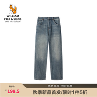 William fox&sons 男装经典复古石磨手搽做旧丹宁宽松直筒通勤休闲经典五袋款牛仔裤