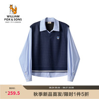 William fox&sons 威廉福克斯男装复古老钱学院风叠穿层次感假两件百搭衬衫针织衫男