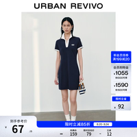 UR UR2026夏季新款女装休闲运动校园感撞色印花连衣裙UYY760082 墨蓝 XS