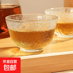 京喜 茶壶泡茶器整套茶具茶水分离玻璃耐热泡茶壶花茶套装茶漏 叶纹杯1只