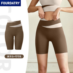 FOURDATRY 瑜伽五分裤裸感运动短裤女高腰蜜桃臀瑜伽裤提