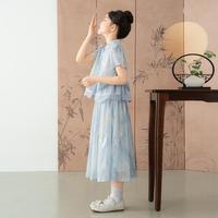 唐狮童装 女童套装2026夏季潮款中大童儿童薄款短袖上衣裙子两件套