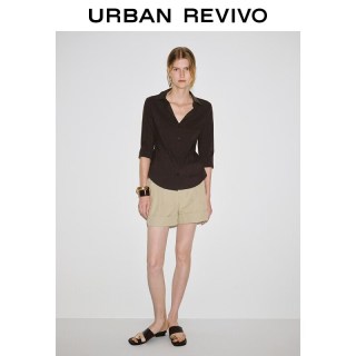 URBAN REVIVO UWM260213 翻领收腰开襟衬衫 正黑 S