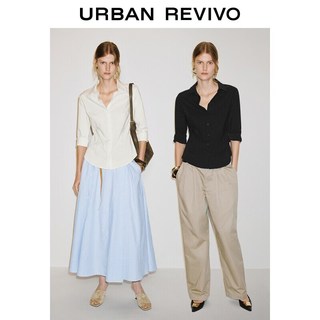 URBAN REVIVO UWM260213 翻领收腰开襟衬衫 正黑 S