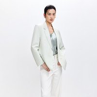 LILY 2026春新款女装含亚麻欧若风双排扣气质通勤浅绿色西装外套