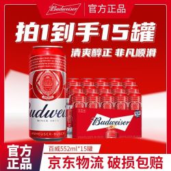 百威 啤酒552ml*15听红罐轻奢黄啤口感清爽拉格整箱