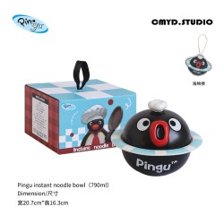 CMYDStudio可爱Pingu游泳圈泡面碗陶瓷带盖学生家用餐具生日礼物