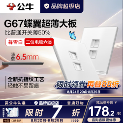 公牛 G67暮雪白玻璃蝶翼超薄磨砂暗装86型usb五孔带开关面板网络空调插 二位电脑六类 多色可选丨领取更多福利