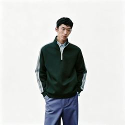 UR UR 2026秋季新款男装时尚运动风立领条纹半开襟卫衣 UMF460024