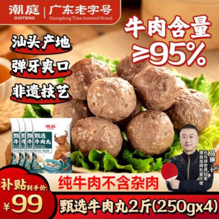潮庭 甄选牛肉丸250g*4 牛肉含量≥95% 纯牛肉不含杂肉 潮汕火锅食材