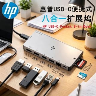 惠普 八合一全能转接坞轻薄本专用 HDMI 投屏千兆网口PD 快充 SD卡