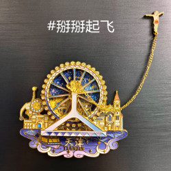 赋闲 天津跳水大爷摩天轮旋转冰箱贴创意金属天津之眼冰箱贴地标礼物 天津跳水大爷冰箱贴