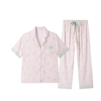 欧迪芬 睡衣女短袖长裤开衫翻领可外穿家居服套装