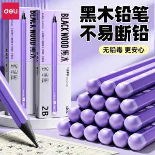 得力 HB铅笔紫杆黑木小学生专用一年级铅笔二年级学生考试专用2b铅笔无毒幼儿园