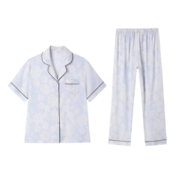 欧迪芬 短袖长裤开衫 睡衣家居服套装 淡雅蓝