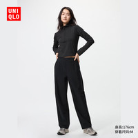 优衣库 开业价女装针织廓形长裤快干高腰弯刀裤加长款481252 09 黑色 XL /165/76A