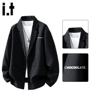 :CHOCOOLATE it商务休闲款夹克男士秋季纯色宽松西服西装外套男 黑色 3XL