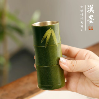 漢墨 黄铜彩漆竹叶小号笔筒 创意中国风大容量毛笔收纳办公 文房四宝工艺品铜器摆件礼盒装