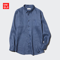 优衣库 法国麻衬衫/长袖男装女装衬衣亚麻26春夏新款482437 485656 482437/65宝蓝色 M