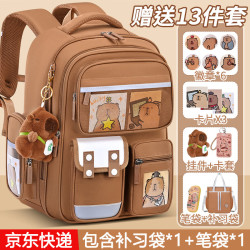 迪帅 卡皮巴拉小学生书包女孩1-3-6年级减负护脊轻便大容量儿童男背包