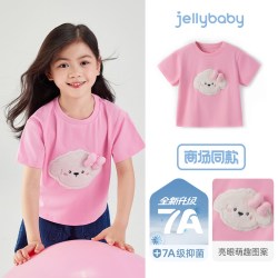 jellybaby 女童短袖t恤夏薄款中童萌趣小狗甜美衣服女孩夏装8岁大童夏季上衣