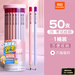 真彩（TRUECOLOR）50支2B铅笔石墨铅芯美术素描彩色六角杆铅笔桶装开学必备文具3318A