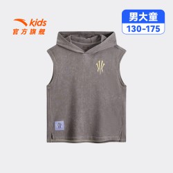 安踏 欧文系列安踏儿童男童背心2026夏新款青少年无袖连帽运动纯棉T恤
