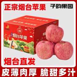 子昀果园 正宗烟台苹果红富士脆甜净重5斤75mm起新鲜水果批发