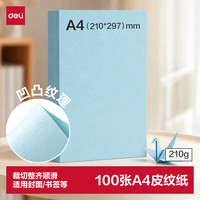 得力 deli）A4/100张/210g浅蓝色凹凸皮纹纸硬卡纸手工折纸凭证封面云彩纸装订台卡绘画标书打印学生剪纸