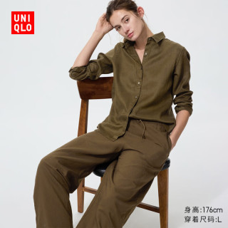 优衣库 法国麻衬衫/长袖女装衬衣26春夏新款483868 36 褐色 XS