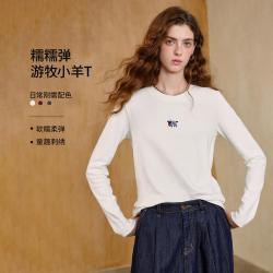 初语 26秋新款软糯亲肤圆领T恤女趣味小羊打底衫
