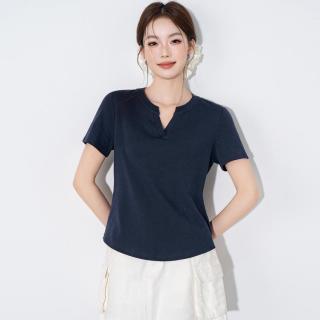 班尼路 V领简约短袖女时尚简约高级感T恤夏季百搭都市休闲通勤弹力上衣