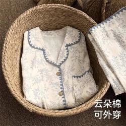猫人 春秋季女士长袖长裤睡衣女家居服可外穿慵懒风开衫套装