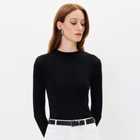 LILY 2026秋新款女装羊毛混纺高领纯色修身长袖内搭上衣T恤打底衫