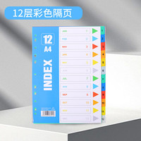 touch fish A4彩色纸质分页纸12页11孔索引纸彩色隔页纸12色分类纸隔页纸 有孔12色分页纸