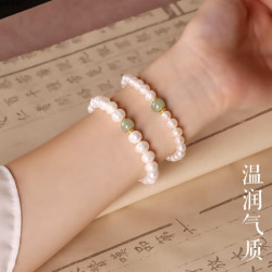 花饰庄园 珍珠和田玉手链女生轻奢小众精致转运珠手串送女友手饰礼物 和田玉转运珍珠手链