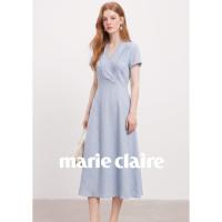 Marie Claire 【V领交叉设计】连衣裙 优雅气质中长裙 夏
