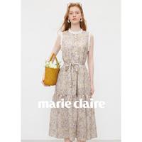 Marie Claire 嘉人 碎花蕾丝边拼接设计 连衣裙