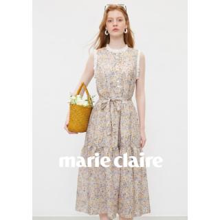 Marie Claire 【清新撞色中长裙】减龄连衣裙 夏季