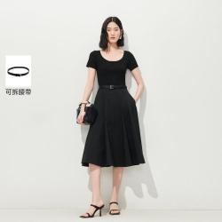 VERO MODA 26夏季新品可拆腰带拼接收腰短袖长裙高级感连衣裙