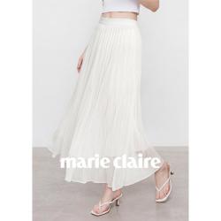 Marie Claire 慵懒风通勤半裙女夏高腰压褶百搭显瘦A字中长裙