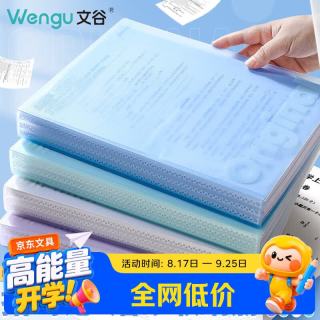 文谷（Wengu）文件夹资料册a4/40页插页袋收纳册试卷夹乐谱发票抽票证件合同文具M0270-20青色磨