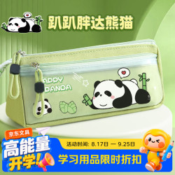 语季 熊猫胖达三角笔袋双层透明前袋卡通文具盒简约网红初中小学铅笔袋文具收纳袋