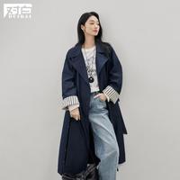 DUIBAI 春秋撞色条纹拼接女式风衣外套气质宽松高级感中长款大衣