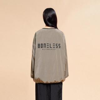 BONELESS 无领梭织长袖圆领尼龙宽松上衣美式春秋轻薄撞色光变百搭休闲T恤