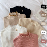 浪莎 毛衣女秋新款半高领蕾丝加绒打底衫