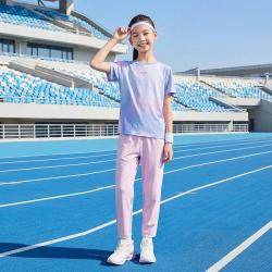 鸿星尔克 吸湿速干儿童短袖T恤防晒男女童运动短袖上衣渐变圆领T恤